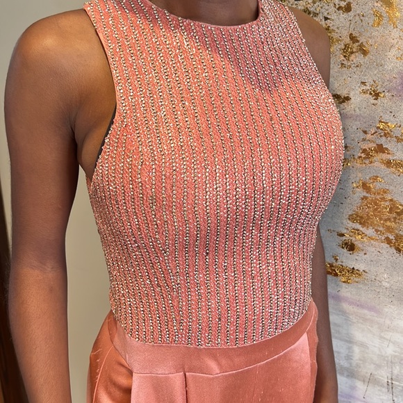 Beaded and Satin Jumpsuit sleeveless Salmon Color - Picture 4 of 15